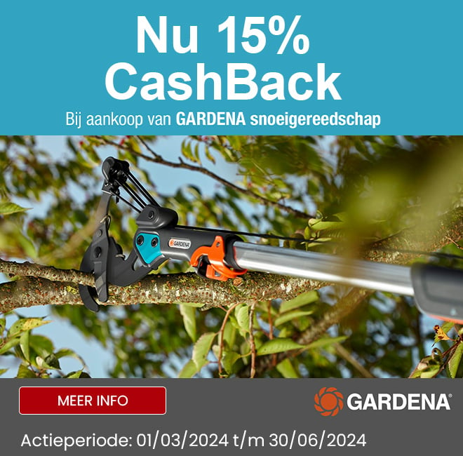 Promobanner - Gardena actie: 15 % cashback op snoeigereedschap