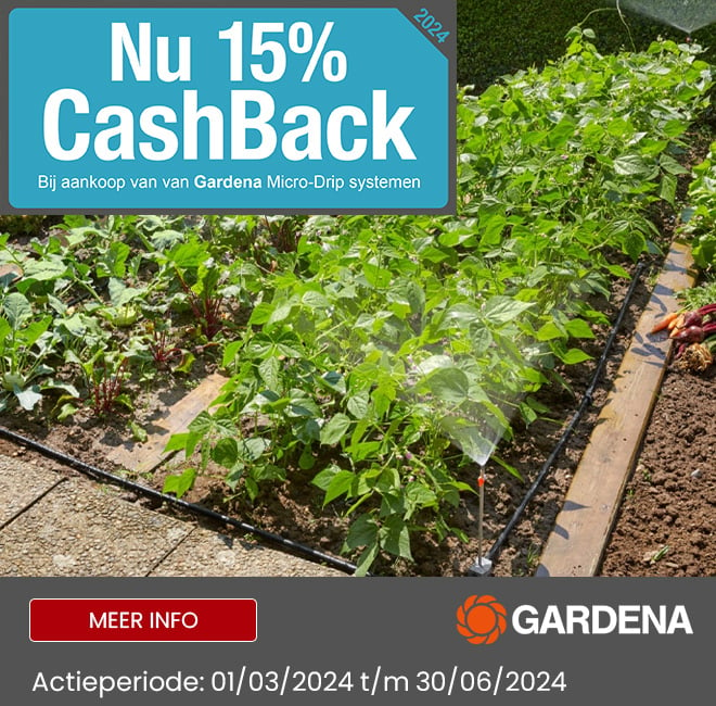 Promobanner - Gardena actie: 15 % cashback op Micro-Drip Startsets