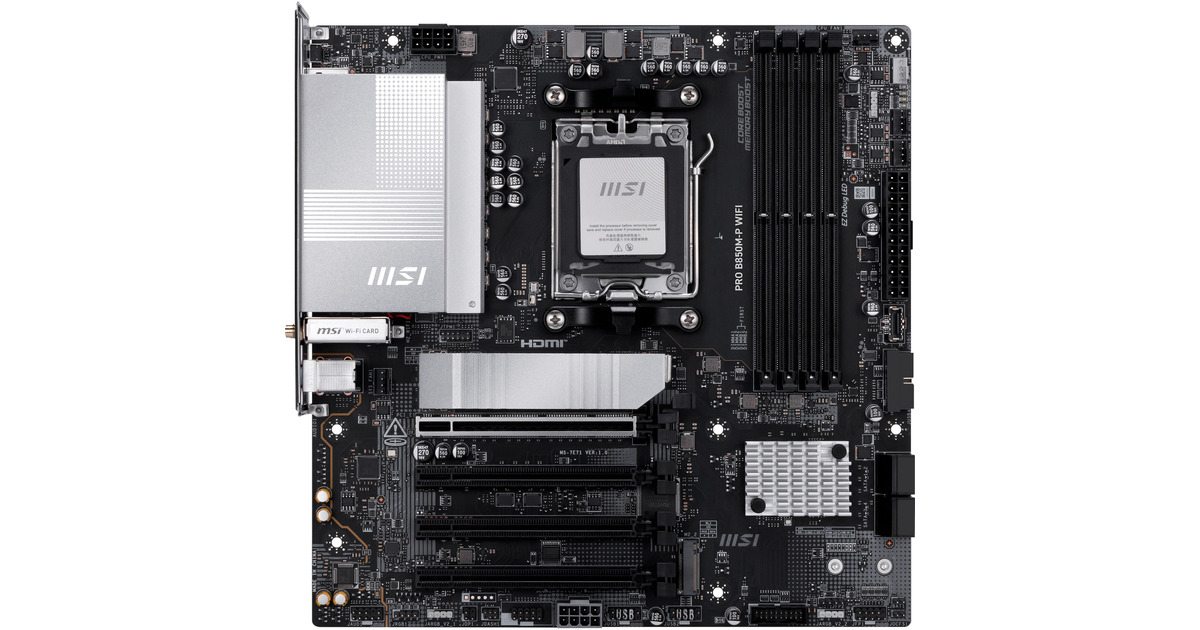 MSI PRO B850M-P WIFI socket AM5 moederbord Zwart/zilver, RAID, 5Gb