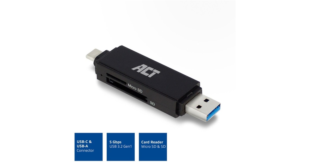 Usb Acitt ACT Connectivity USB-C/USB-A kaartlezer, SD/micro SD Zwart