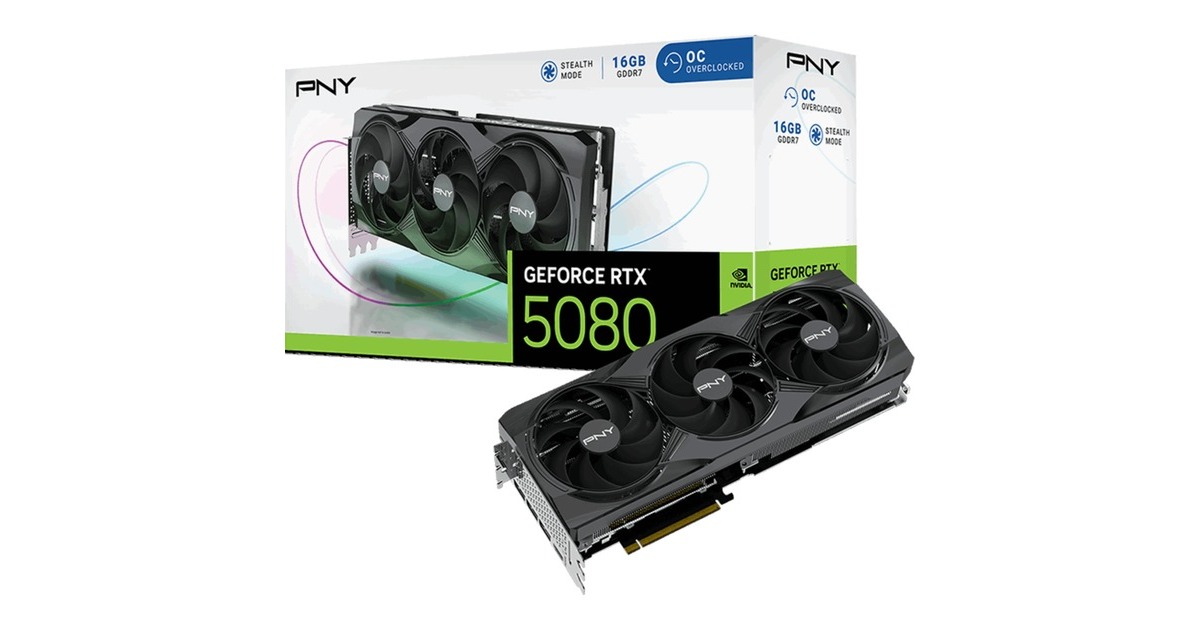 PNY GeForce RTX 5080 OC grafische kaart DLSS 4, 3x DisplayPort, 1x