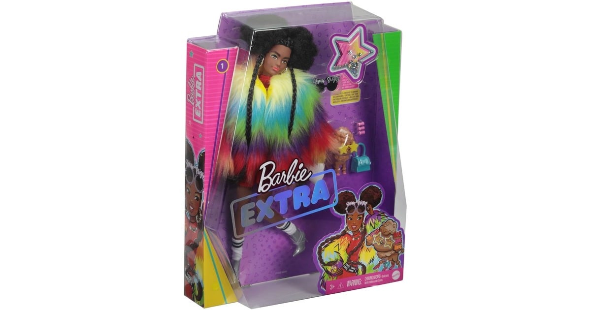 Barbie extra doll in discount rainbow coat with pet poodle