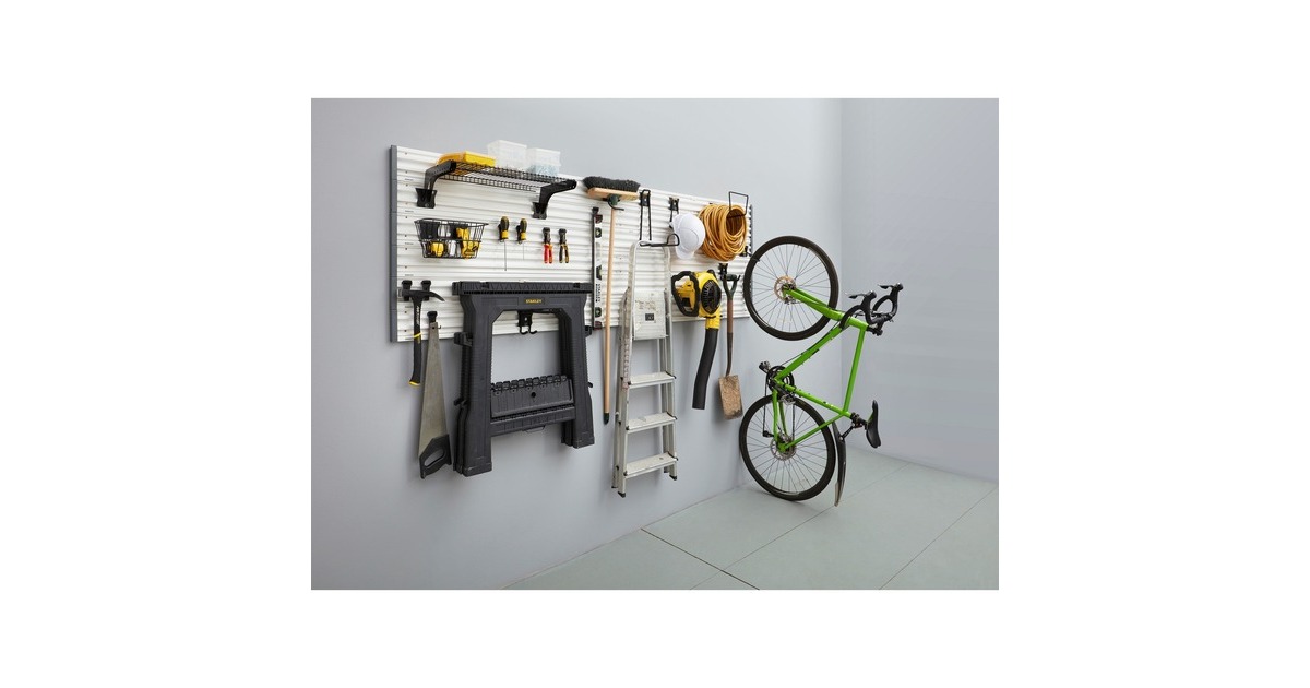 Stalwart Wand-Organizer mit verstellbaren Schlitzen und Haken – Wandhalterung für Werkzeug und Besen – Organisation und Aufbewahrung für Küche und Garage
