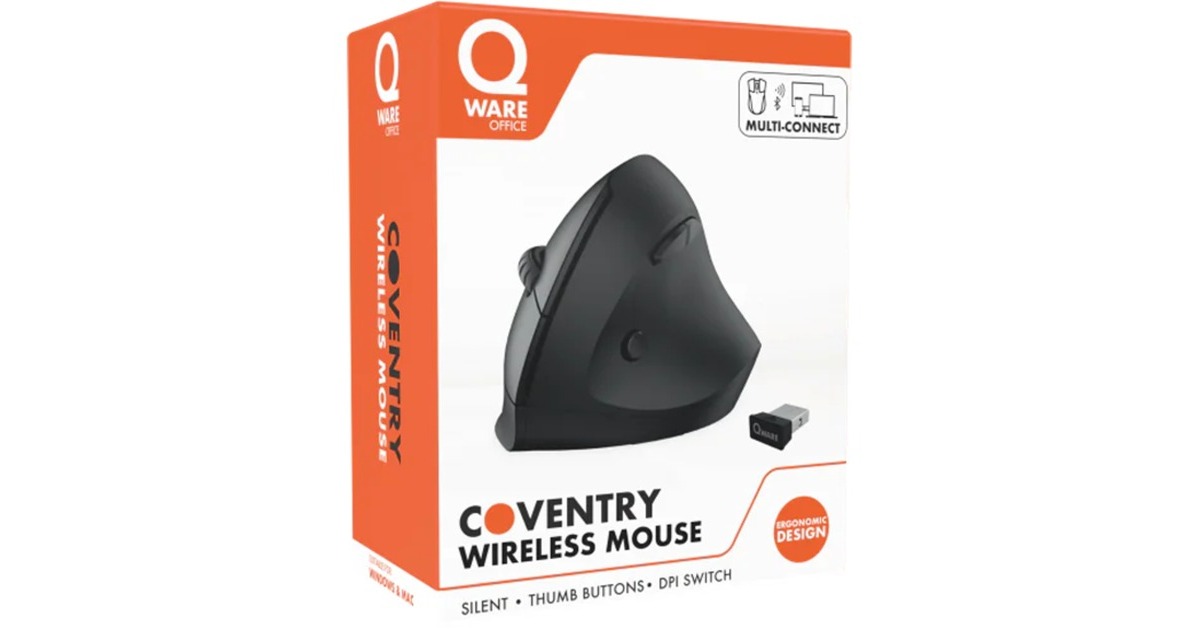Qware Coventry Draadloze Ergo Muis Zwart, 800 1600 DPI, 2,4 GHz USB