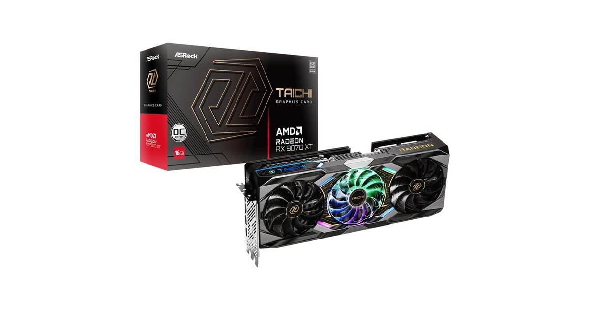 ASRock Radeon RX 9070 XT Taichi 16GB OC grafische kaart Zwart