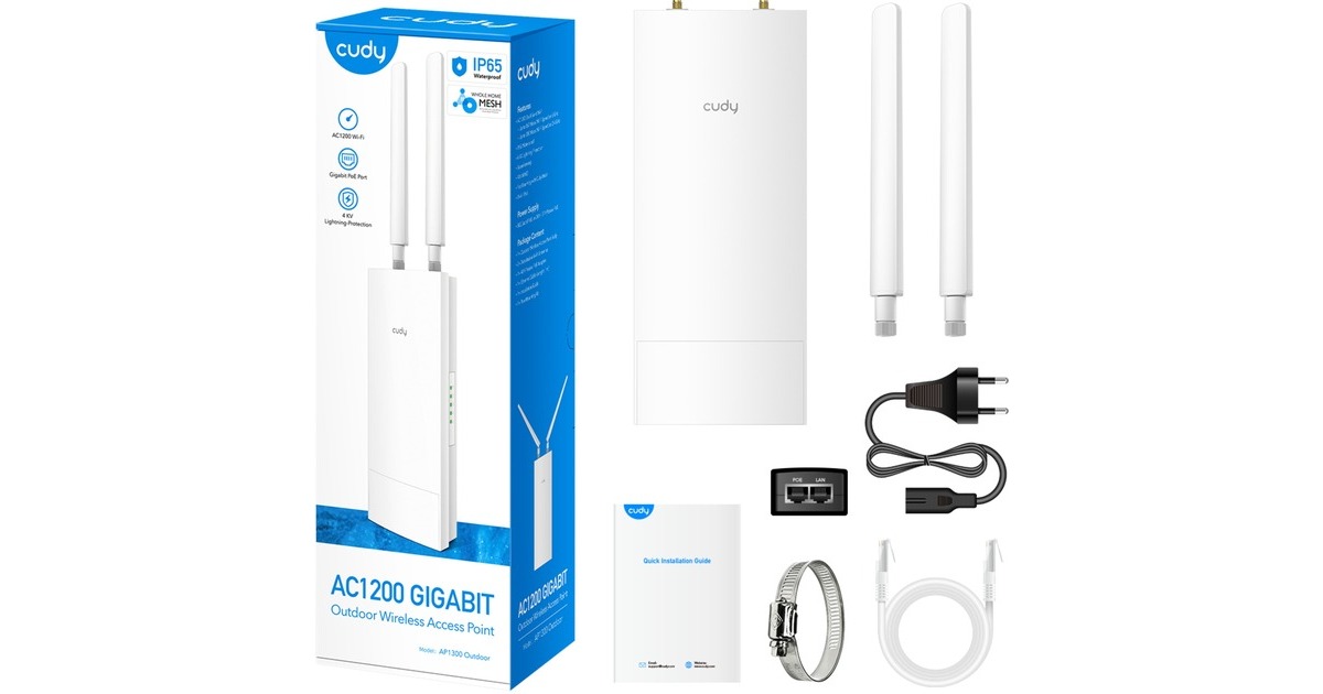 Cudy AP1300 AC1200 WiFi Gigabit Outdoor Access Point Wit, PoE