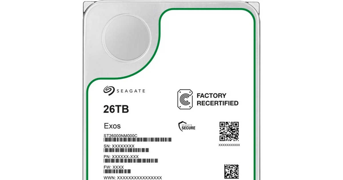 Seagate Exos 26 TB Refurbished harde schijf SATA 6 Gb/s, 3,5