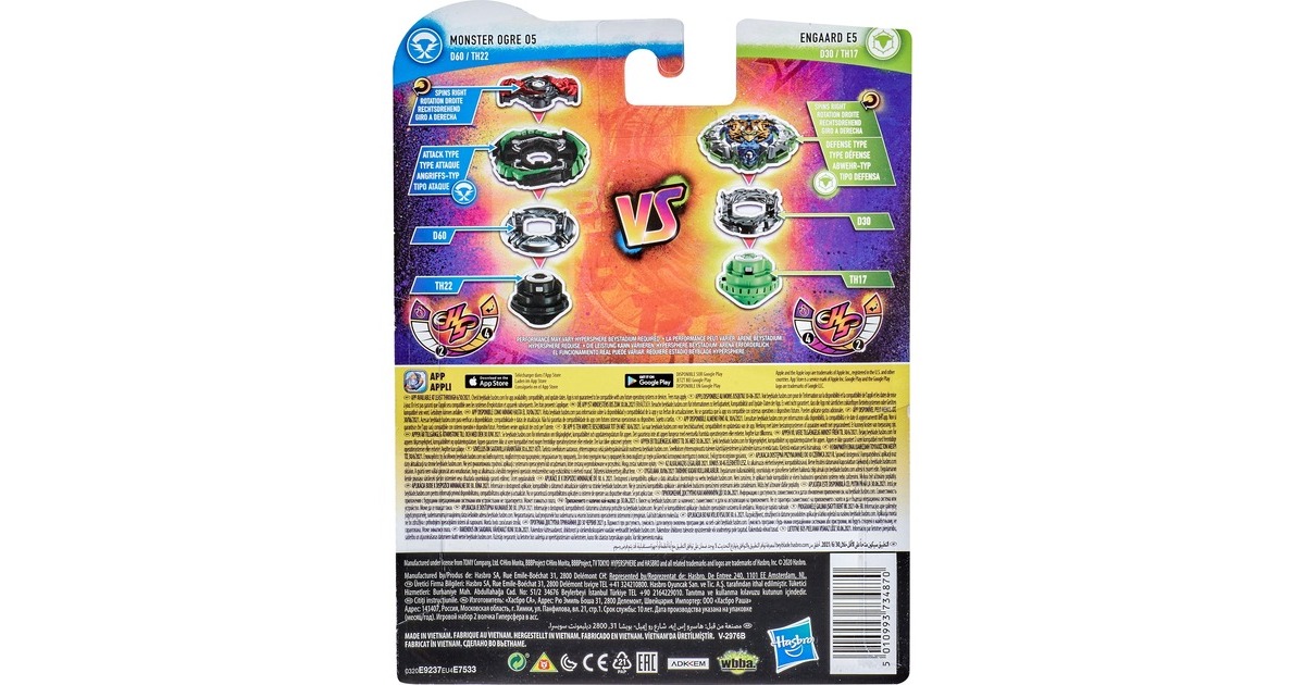 thumbnail image 2 of Beyblade Burst Rise Hypersphere Dual Pack - Rock Dragon D5 & Ogre O5 Right-Spin Tops 2 of 9