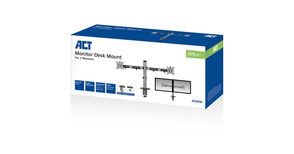 ACT Connectivity Monitorarm office, 2 schermen Zilver