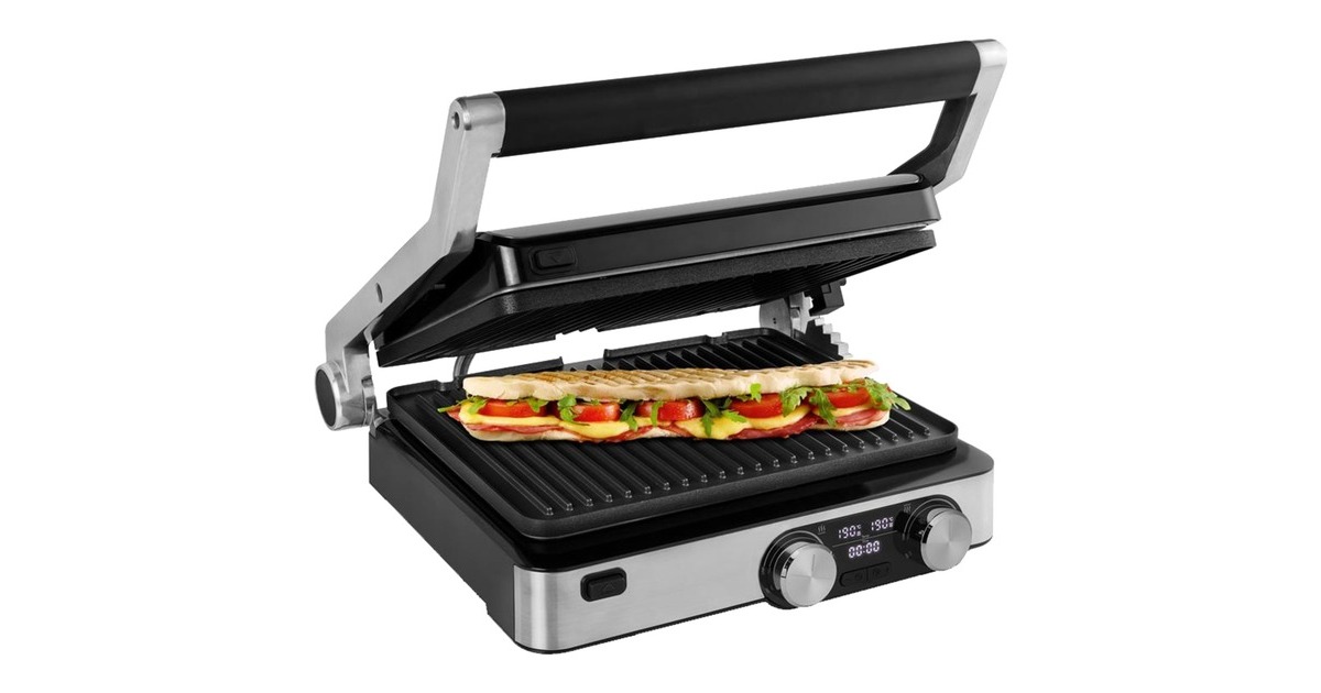 Princess 117310 Grill Master Pro - Gril Contact Digital 2000W, Ouvrable 180°, 2 Thermostats Indépendants, Plaques Amovibles