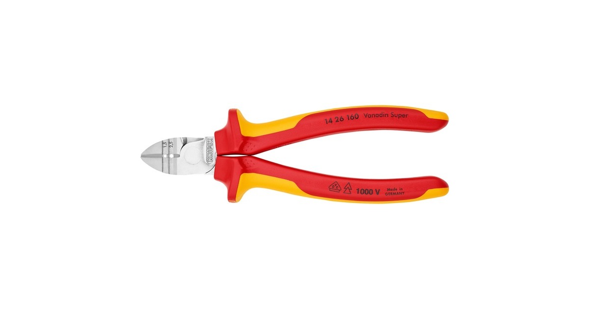 Coupe-diagonale à effet de levier élevé Knipex chromée, avec isolation