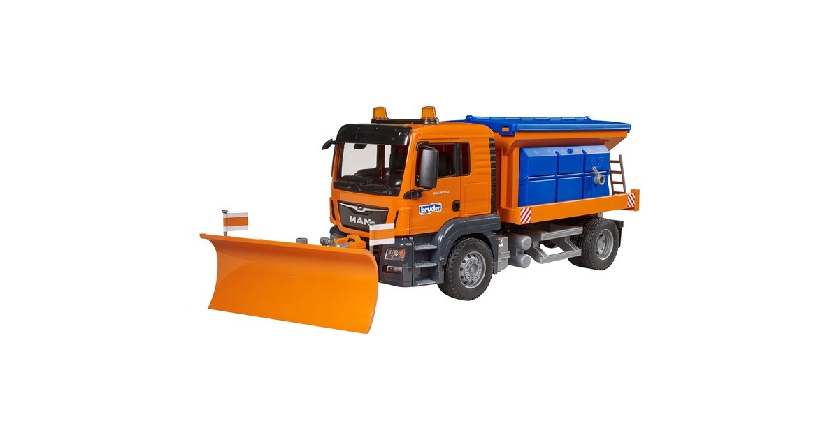 Bruder 03785 – MAN TGS Winterdienst Met Sneeuwschuiver, Strooiwagen En Verstelbare Schraper – Schaal 1:16 – Speelgoed Vanaf 4 Jaar