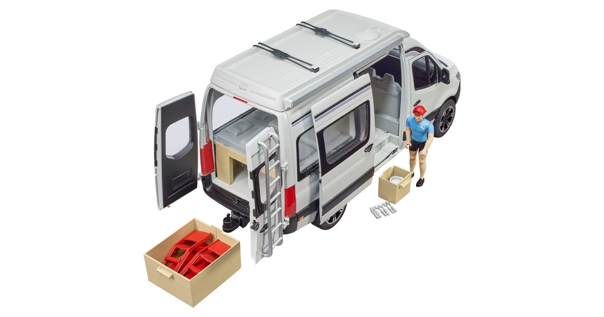 Camper Giocattolo Mercedes Sprinter BRUDER - Con Autista, Tenda, Tavolo E Accessori, Perfetto Per Il Gioco Di Ruolo