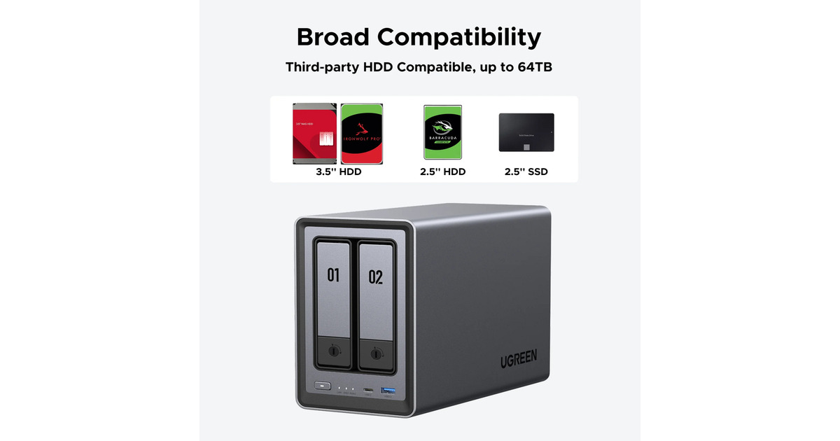 UGREEN DXP2800 incl. 2x WD Red Plus 4 TB harde schijf nas Grijs, 2