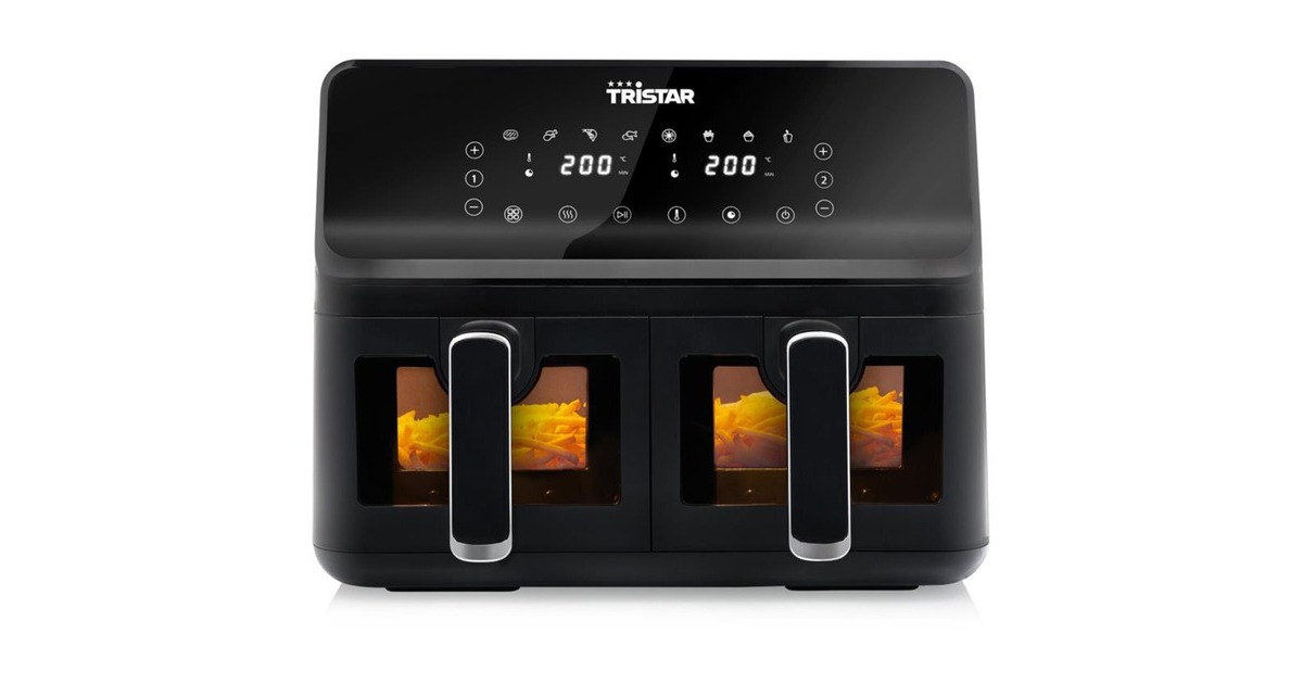 Tristar Heißluftfritteuse 6 L Digital, Airfryer für 1,5 kg Pommes, 9 Programme, LED Touch Display, Bis zu 70% Energieersparnis, 1350 W, Mattschwarz, FR-9025