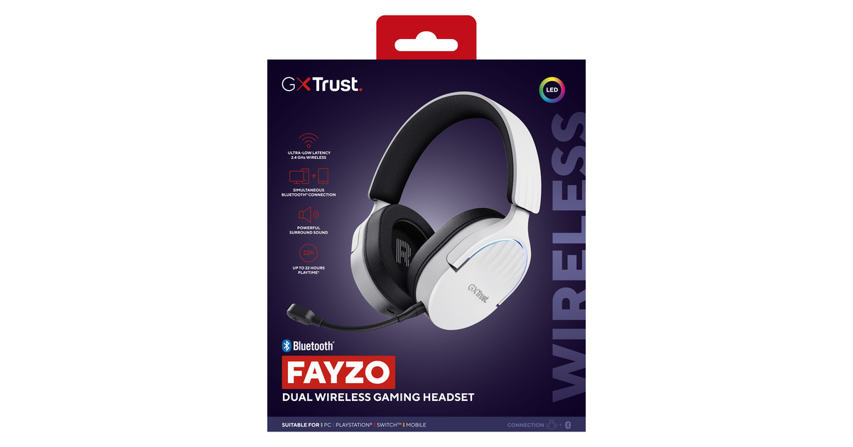 Trust GXT 491W Fayzo Draadloze over-ear gaming headset Wit, 2.4 GHz ...