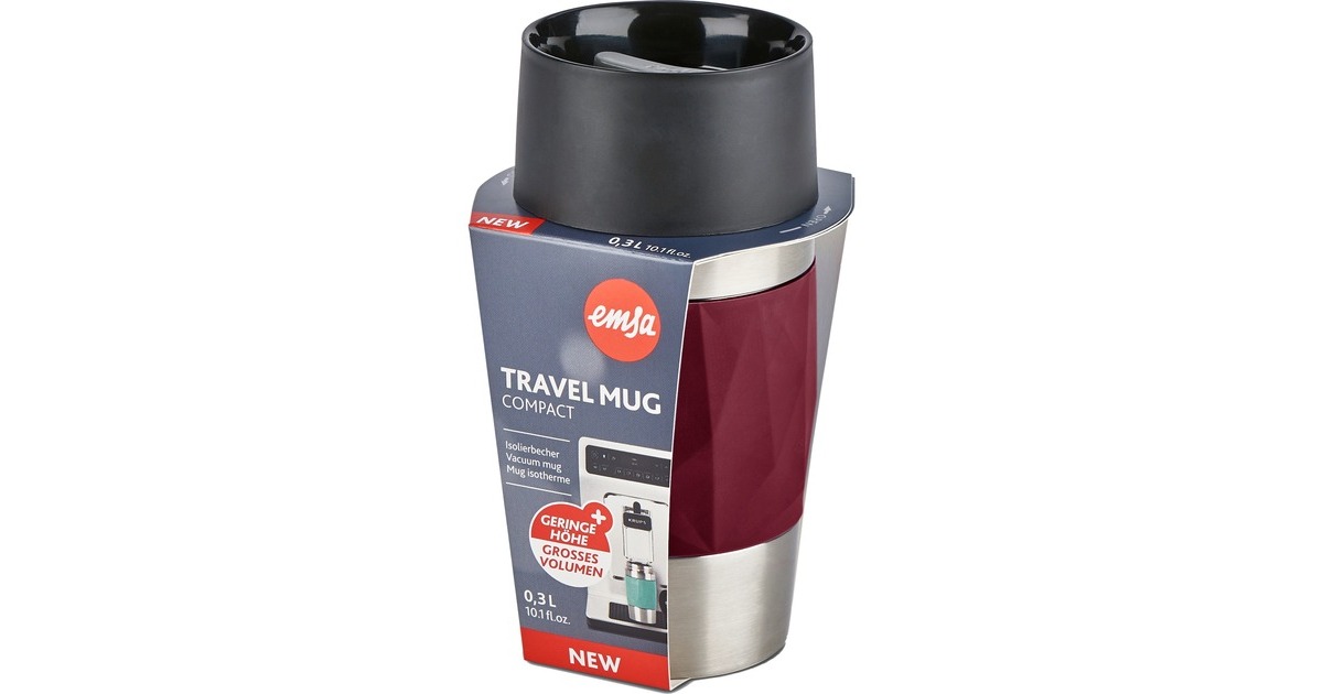 Emsa Travel Mug Compact Thermosbeker Wijnrood/roestvrij staal, 0,3 Liter