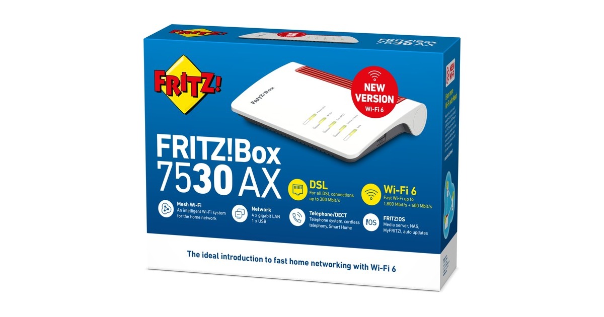 AVM FRITZ!Box 7530 AX International router Wit/rood, Mesh WiFi