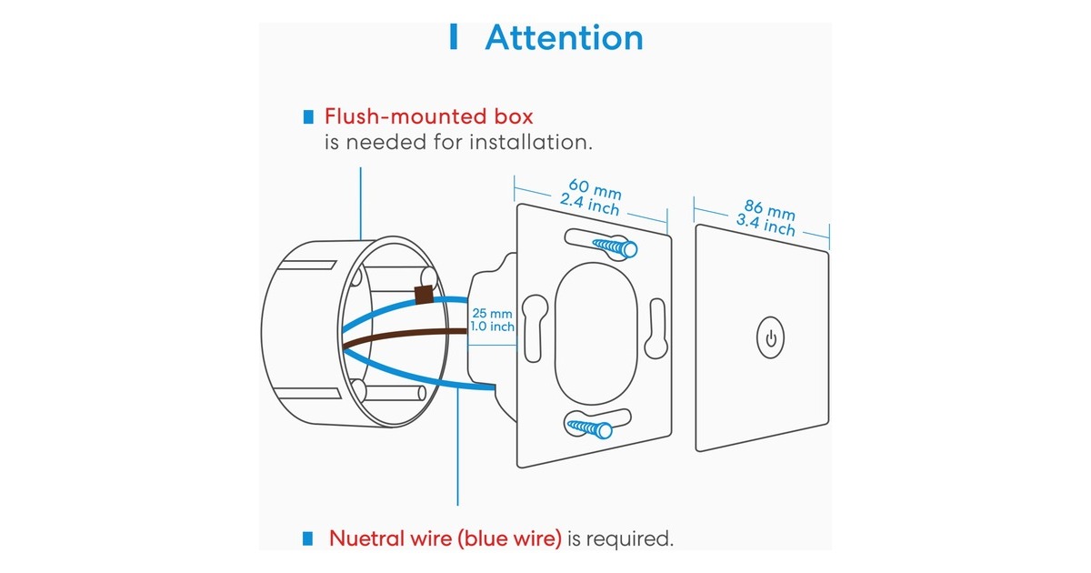 Meross MSS510 Smart WiFi Wall Switch schakelaar Wit
