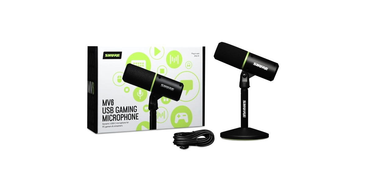 SHURE MV6 USB Gaming Microphone② SHURE MV6 USB gaming microfoon Zwart/groen