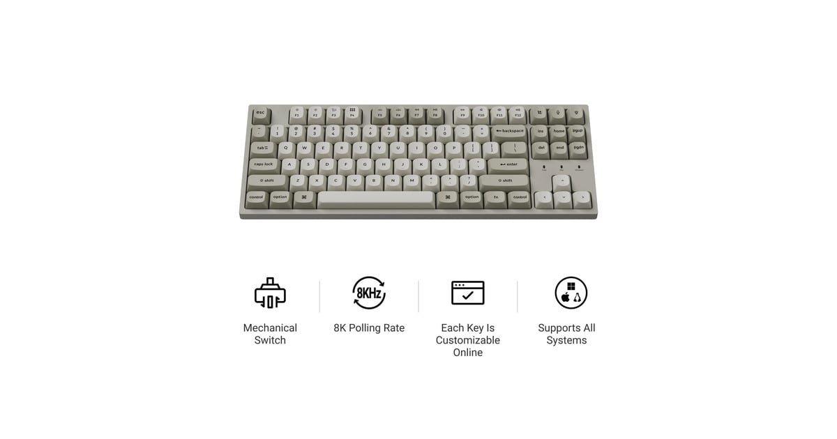 Keychron C1 Pro Mechanisch Toetsenbord – Bedraad, 80% TKL, QMK/VIA Programmeerbaar, 8000 Hz Polling Rate, Hot-swappable Rode Schakelaar, RGB, PBT Keycaps