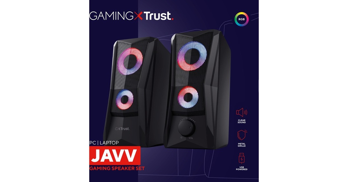 Trust Gaming GXT 606B Javv Casse PC Gaming 2.0 Con LED RGB, 12W, Alimentazione USB E Jack 3.5 Mm &ndash; Set Per Computer Portatile