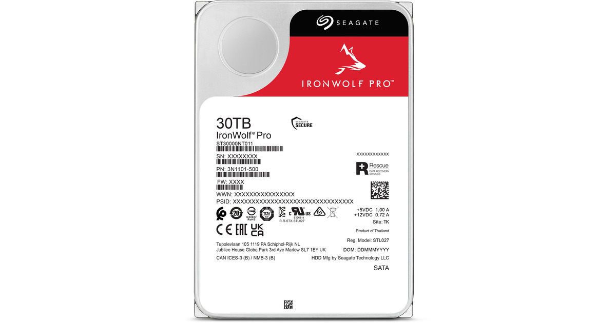 Seagate IronWolf Pro 30 TB harde schijf ST30000NT011, SATA/600, 24/7