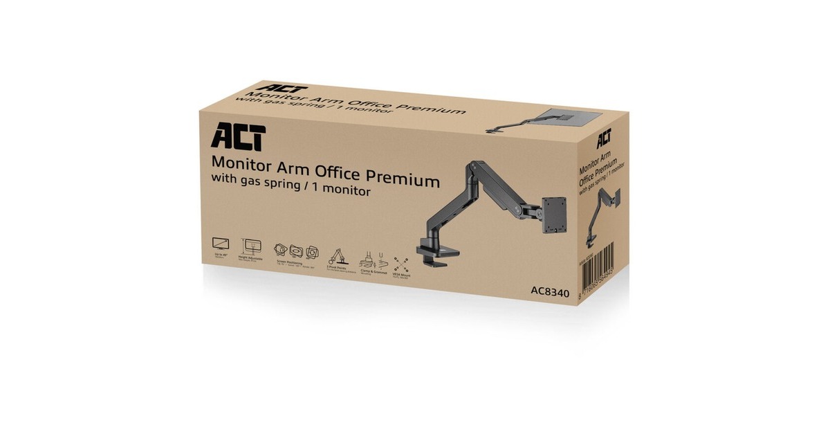 ACT Connectivity Monitorarm office premium, gasveer, 1 monitor Zwart