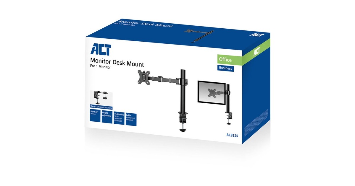 ACT Connectivity Monitorarm office solid pro, 1 scherm Zwart