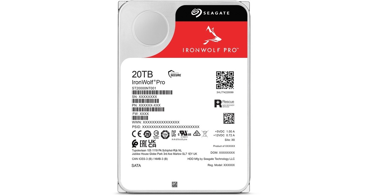 20TB 高性能HDD Seagate IronWolf Pro Seagate IronWolf Pro 20 TB harde schijf ST20000NT001, SATA/600, 24/7
