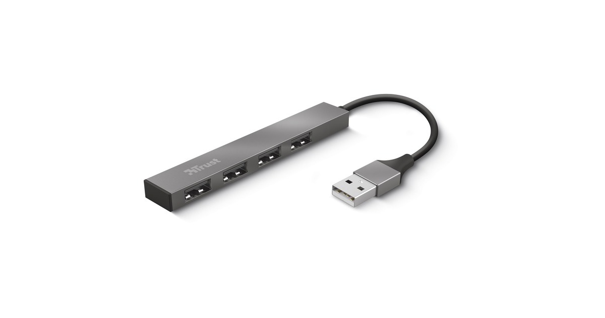 Trust Halyx Mini USB-C Hub 3.2, 4 Port USB-A Ports, USB Adapter, USB Extension Data Hub, Thin And Compact, USB Splitter, USB Splitter For PC, Computer, Laptop, MacBook - Grey - View #4