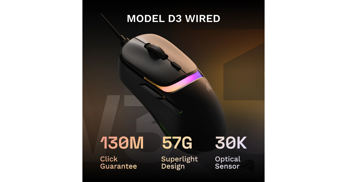 Glorious Model D 3 Wired gaming muis Zwart (mat), Tot 30.000 dpi, RGB