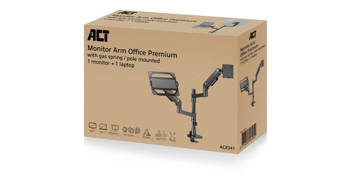 ACT Connectivity Monitorarm met laptophouder office premium, gasveer ...