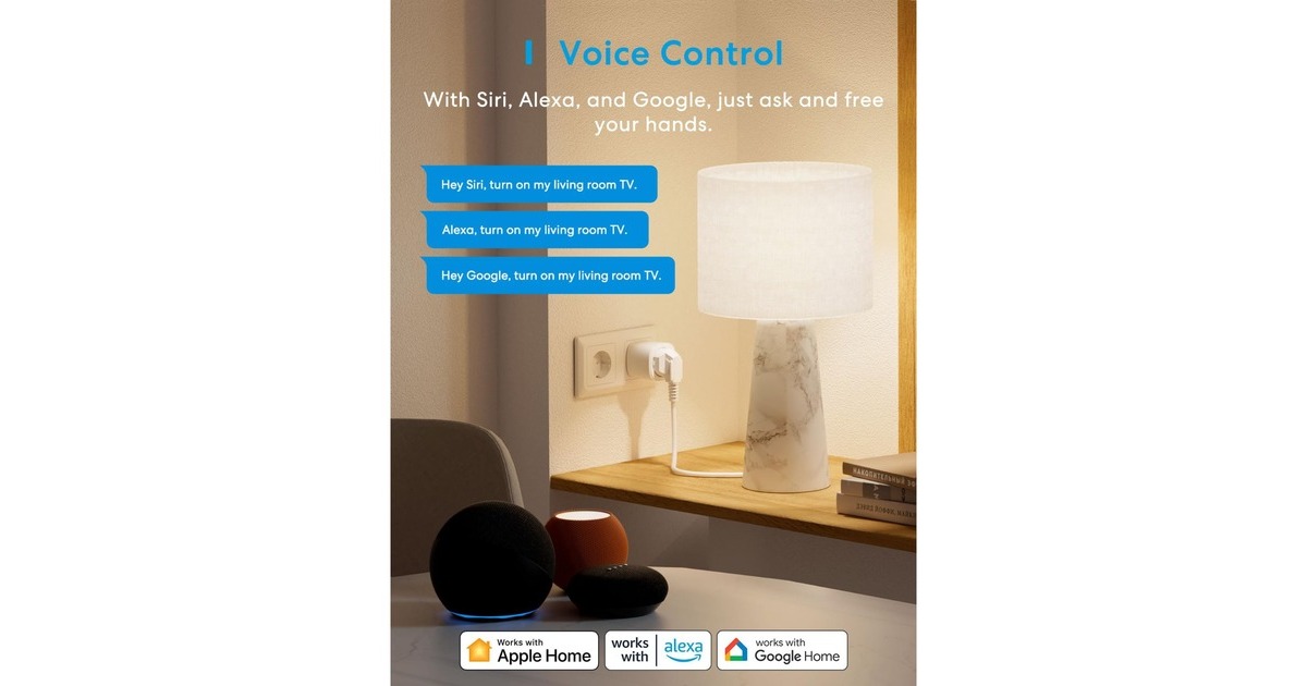 Meross Smart Wi-Fi Plug Mini stekkerdoos Wit, 2 stuks