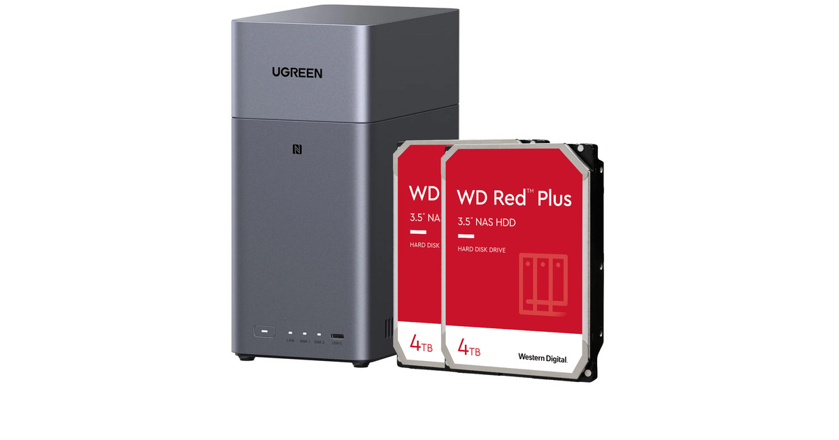 UGREEN DH2300 incl. 2x WD Red Plus 4 TB harde schijf nas Grijs
