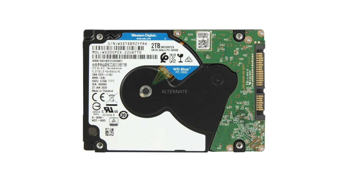 WD Blue 2TB harde schijf WD20SPZX, SATA 600