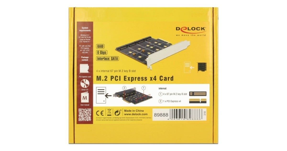 DeLOCK PCI Express Card > 4 x internal M.2 Key B RAID raid-kaart