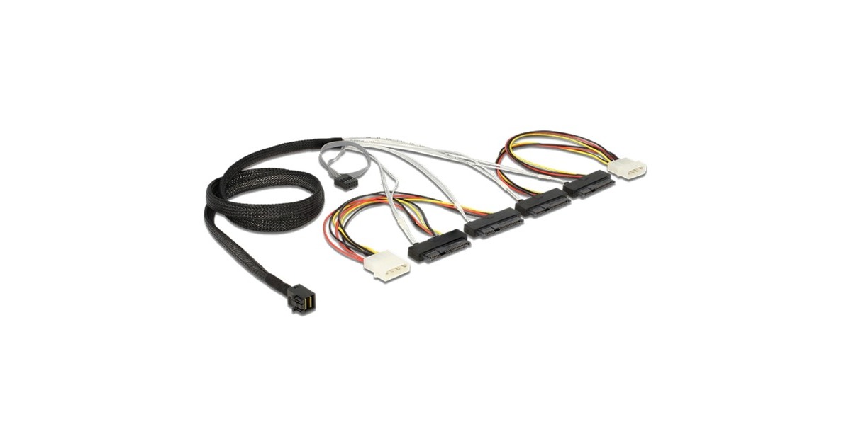 DeLOCK Mini SAS HD SFF8643 > 4 x SAS SFF8482 + power + Sideband adapter Zwart, 1 meter