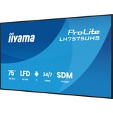 iiyama ProLite LH7575UHS-B2AG 75" 4K Ultra HD Public Display Zwart (mat), 3x HDMI | 1x DisplayPort | LAN | WiFi | 24/7