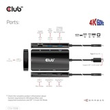 Club 3D USB-C 3.2 Gen2 naar Dual DisplayPort 4k60Hz 7-in-1 Portable Dock dockingstation Zwart