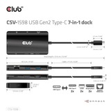 Club 3D USB-C 3.2 Gen2 naar Dual DisplayPort 4k60Hz 7-in-1 Portable Dock dockingstation Zwart