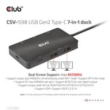 Club 3D USB-C 3.2 Gen2 naar Dual DisplayPort 4k60Hz 7-in-1 Portable Dock dockingstation Zwart