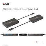 Club 3D USB-C 3.2 Gen2 naar Dual DisplayPort 4k60Hz 7-in-1 Portable Dock dockingstation Zwart