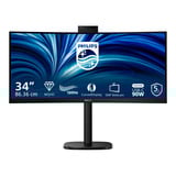 Philips 34B2U3600CH 34" Curved UltraWide monitor Zwart, 120 Hz, HDMI, DisplayPort, audio, LAN, USB-hub, webcam