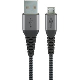 goobay Micro-USB > USB-A textiel kabel met metalen stekkers Grijs/zilver, 1 meter