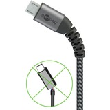 goobay Micro-USB > USB-A textiel kabel met metalen stekkers Grijs/zilver, 1 meter