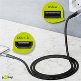goobay Micro-USB > USB-A textiel kabel met metalen stekkers Grijs/zilver, 1 meter