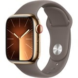 Apple Watch Series 9 smartwatch Goud/bruin, Roestvrij staal, 41 mm, Sportbandje (M/L), GPS + Cellular