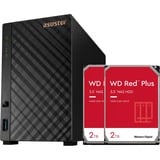 Asustor Drivestor 2 Lite incl. 2x WD Red Plus 2 TB harde schijf nas Zwart, 1x LAN, 2x USB