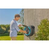 GARDENA 40 m Wand-slangenbox Powerroll XXL slanghaspel Grijs/turquoise, 40 meter, Accu en oplader inbegrepen, POWER FOR ALL ALLIANCE